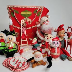 Vintage Christmas Decor Lot #2 - Red Kitschy Holiday Mid Century Santa Elves